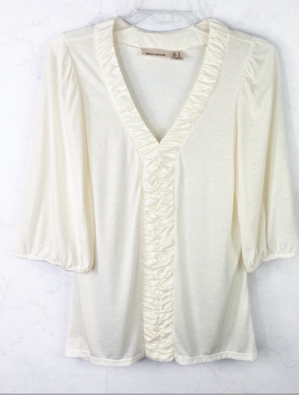 Dkny Cream V-Neck Ruffle-Front Blouse